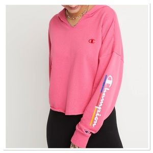 Women’s Campus French Terry Split Neck Hoodie Underlined Logo Champion